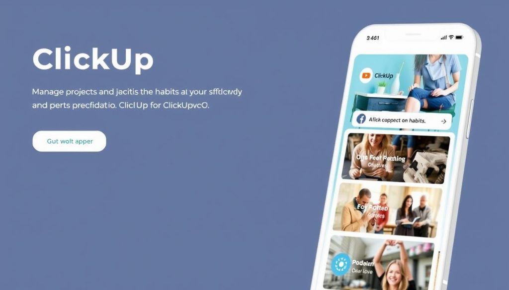 Imagen de la aplicación ClickUp, mostrando su capacidad para gestionar proyectos y hábitos. Imagen de la aplicación ClickUp, mostrando su capacidad para gestionar proyectos y hábitos.