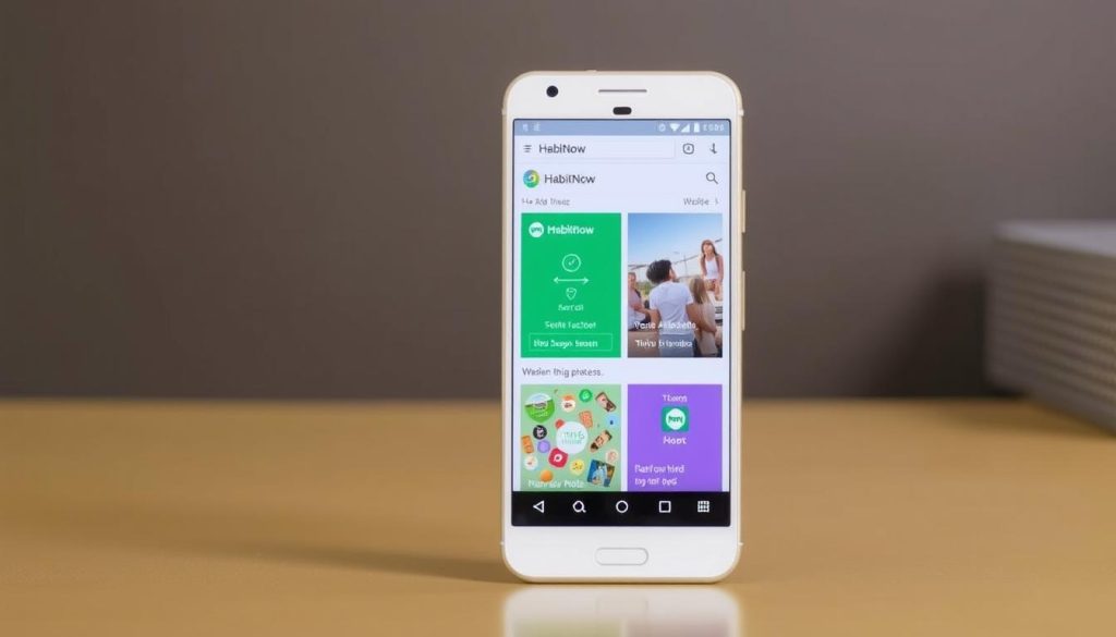 Imagen de la aplicación HabitNow en un dispositivo Android, mostrando su atractivo diseño. Imagen de la aplicación HabitNow en un dispositivo Android, mostrando su atractivo diseño.