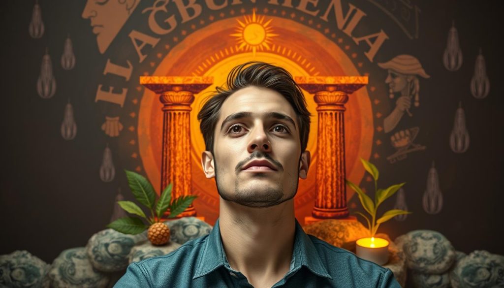 Imagen de una persona en un entorno de crecimiento personal con elementos que representan los cinco pilares Imagen de una persona en un entorno de crecimiento personal con elementos que representan los cinco pilares