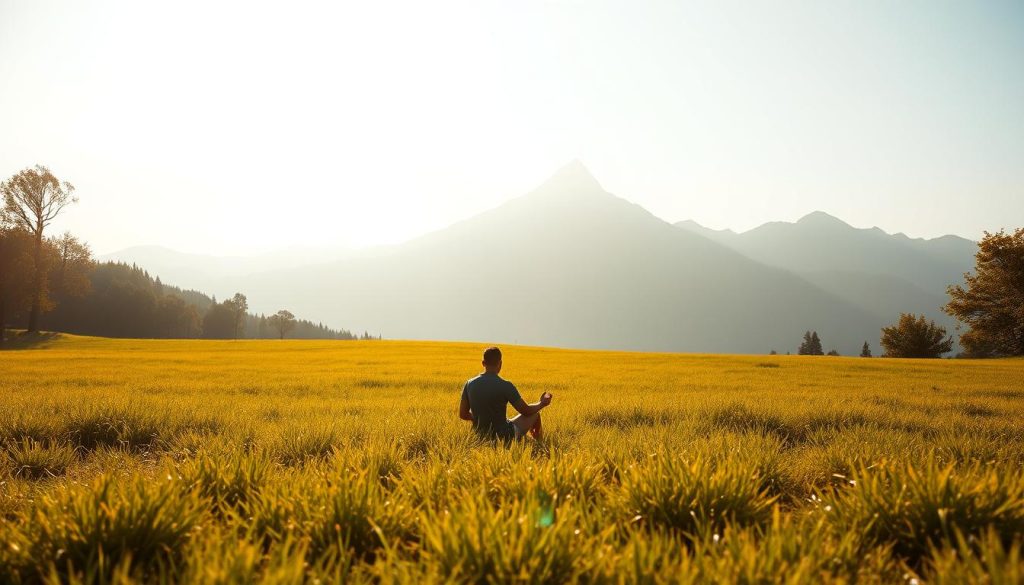 Soft, soothing rays of light bathe a serene meadow, where a lone figure sits in quiet contemplation. Their body language exudes a sense of self-acceptance and inner peace, reflecting the power of self-compassion. In the distance, a towering mountain range stands as a metaphor for the personal journey towards growth and betterment, hinting at the transformative potential of the HabitTube platform. The overall scene evokes a sense of tranquility and introspection, inviting the viewer to embrace their own path to self-improvement. Soft, soothing rays of light bathe a serene meadow, where a lone figure sits in quiet contemplation. Their body language exudes a sense of self-acceptance and inner peace, reflecting the power of self-compassion. In the distance, a towering mountain range stands as a metaphor for the personal journey towards growth and betterment, hinting at the transformative potential of the HabitTube platform. The overall scene evokes a sense of tranquility and introspection, inviting the viewer to embrace their own path to self-improvement.